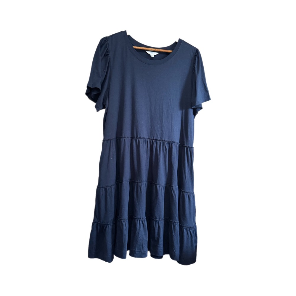 Time and Tru Tiered Dress Womens XL Navy Blue Excellent Short Sleeve Cotton